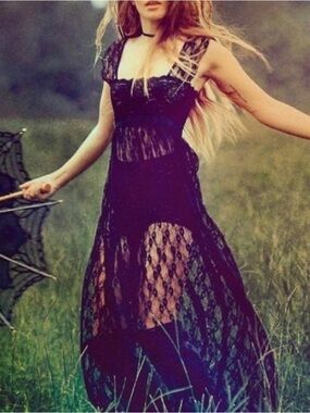 Free People Sheer Navy Lace Maxi Dress